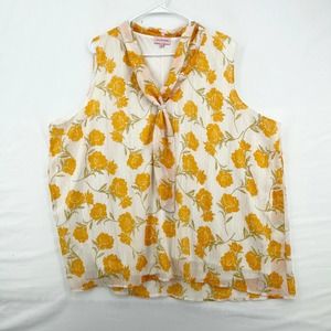 Molly & Isadora Women Yellow Blouse Sleeveless Floral Shirt Top Size 3X